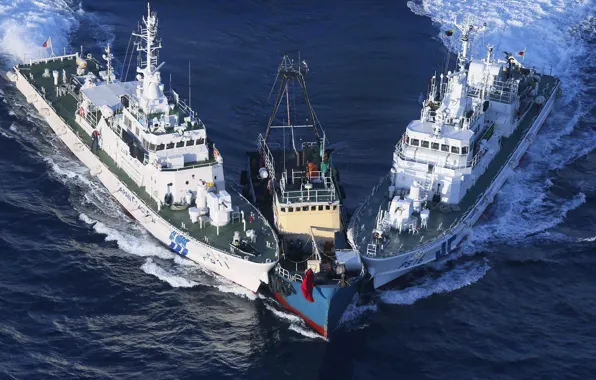 Море, корабли, Япония, нарушитель, задержание, Абордаж