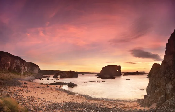Картинка море, закат, камни, скалы, берег, Irish Coasts, Elephant Rock
