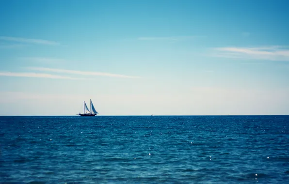 Картинка небо, океан, парусник, boat on the blue ocean