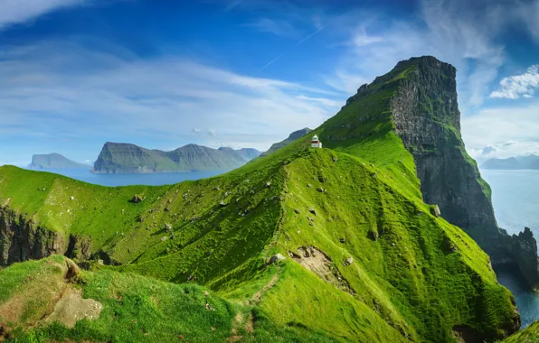 Скалы, маяк, Faroe Islands, Фарерские острова, Kalsoy