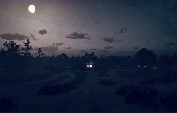 HDR, House, Moon, Clouds, Sky, Lights, Game, Moonlight