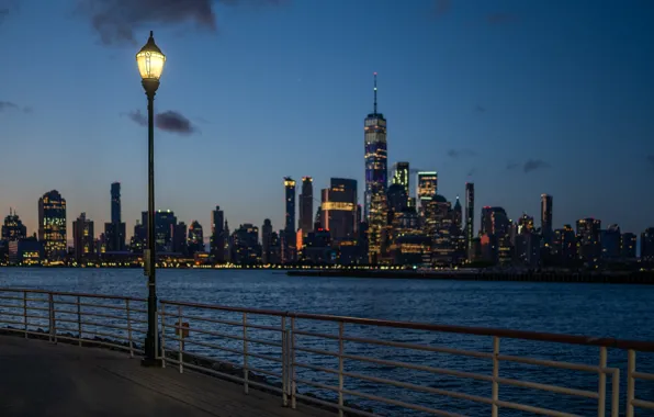 Картинка фонари, США, набережная, Manhattan, Hudson Square