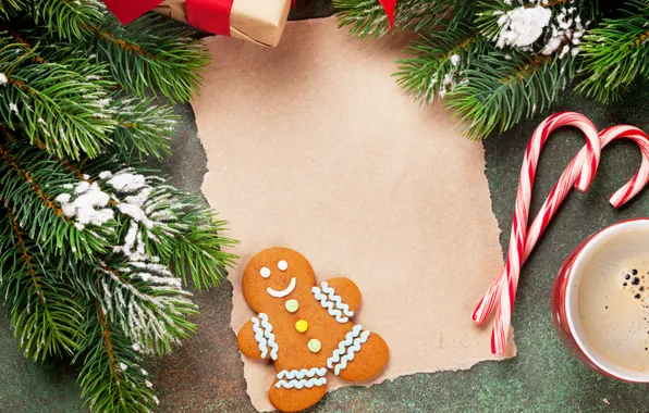 Бумага, фон, печенье, Рождество, background, snow, открытка, cookies