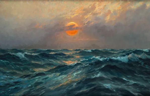 Картинка Adolf Bock, море, волны, вода, Адольф Бок, маринистика