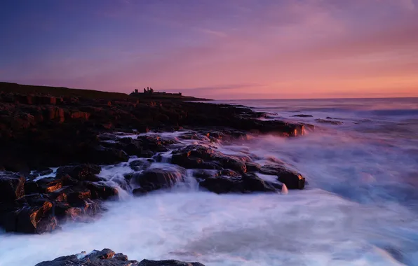 Ocean, cloud, sunrise, dunstanburgh