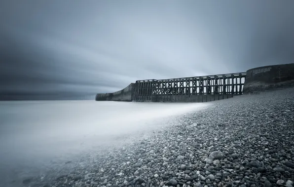 Море, пейзаж, ночь, мост