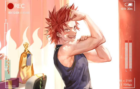 Взгляд, улыбка, парень, позирует, Моя геройская академия, My Hero Academia, Boku No Hero Academia, Kirishima …