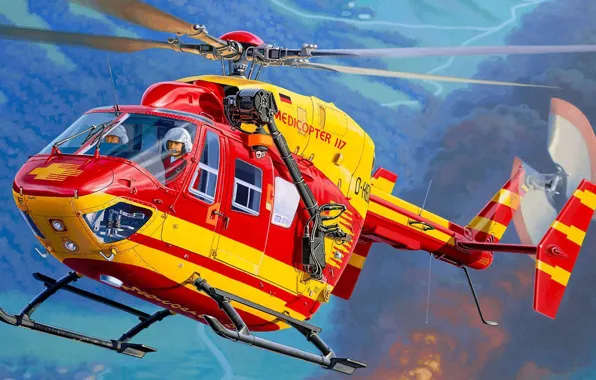 Рисунок, вертолет, Kawasaki, многоцелевой, Eurocopter, Medicopter 117, MBB, BK 117
