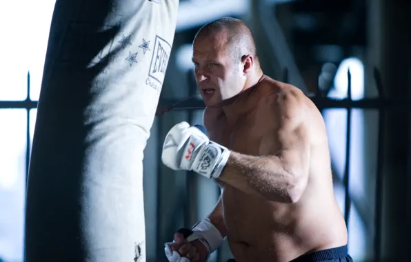 Картинка крест, удар, груша, боец, легенда, пот, Fedor Emelianenko, Федор Емельяненко