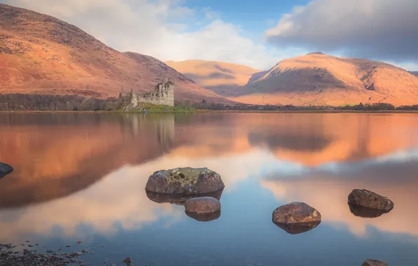 Картинка landscape, mountains, lake, ruins, castle