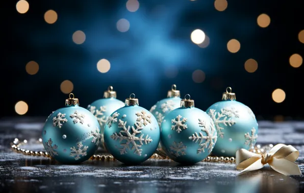 Картинка зима, снег, украшения, снежинки, шары, Новый Год, Рождество, golden