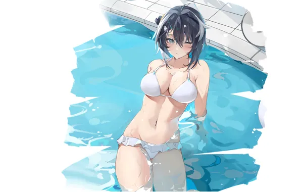 Girl, hot, sexy, wet, pool, boobs, sexy girl, anime