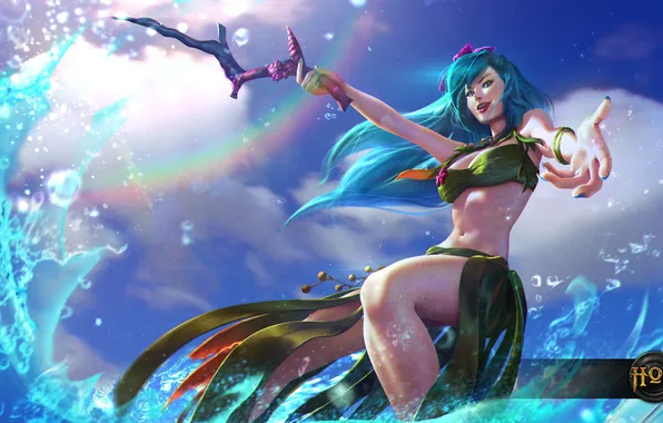 Вода, девушка, магия, арт, маг, Heroes of Newerth, Wraith, Surf Wraith