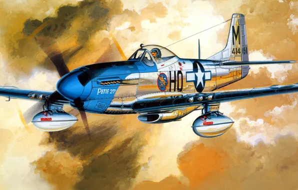Картинка рисунок, Mustang, арт, North American, P-51D