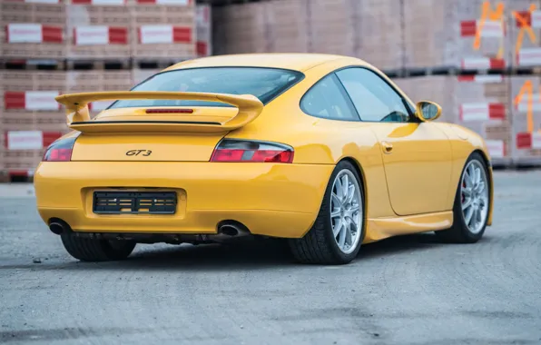 Yellow, Sportcar, Задок, Porsche 996 GT3, Немецкий Автомобиль