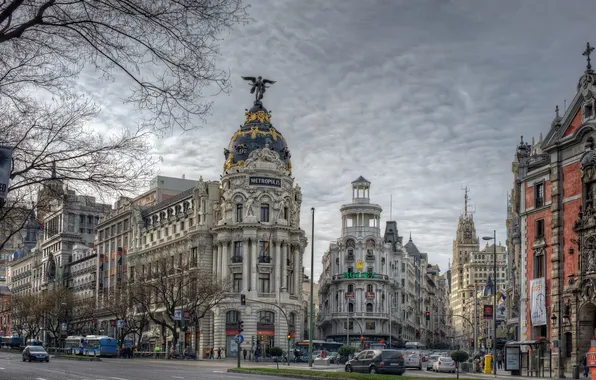 Здания, автомобили, столица, Spain, Madrid