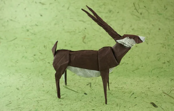 Зеленый, green, рога, horns, оригами, антилопы, origami, brown antelope