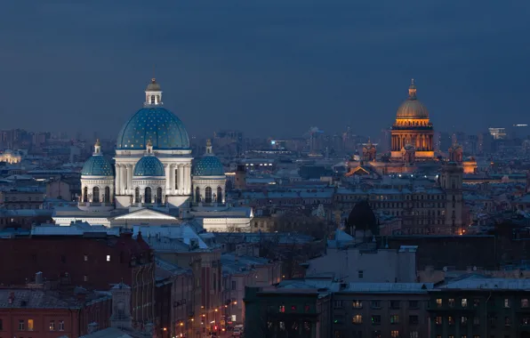 Здания, дома, вечер, Санкт-Петербург, Исаакиевский собор, Россия, храмы, Троицкий собор