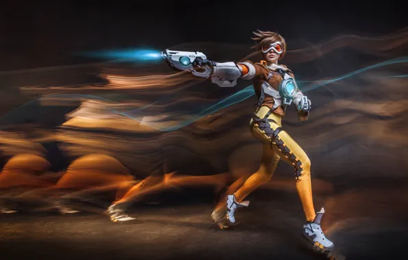 Girl, gun, game, armor, weapon, speed, cosplay, uniform