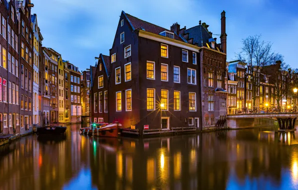 Мост, здания, дома, Амстердам, канал, Нидерланды, Amsterdam, Netherlands