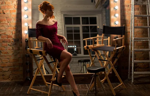 Sexy, dress, redhead, film set