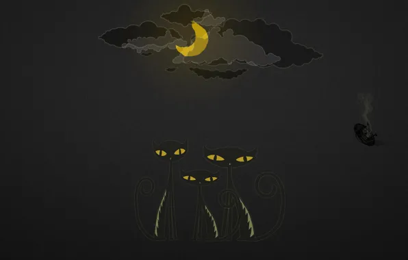Облака, ночь, луна, нло, Кошки