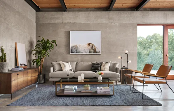 Дизайн, стиль, интерьер, растения, картина, софа, гостиная, living room