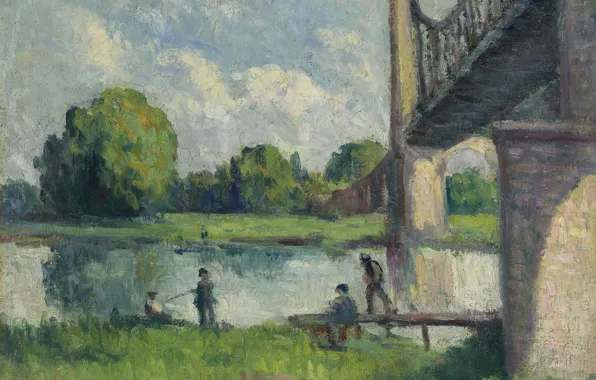 Пейзаж, картина, 1916, Максимильен Люс, Maximilien Luce, Мост на Окраине Анже
