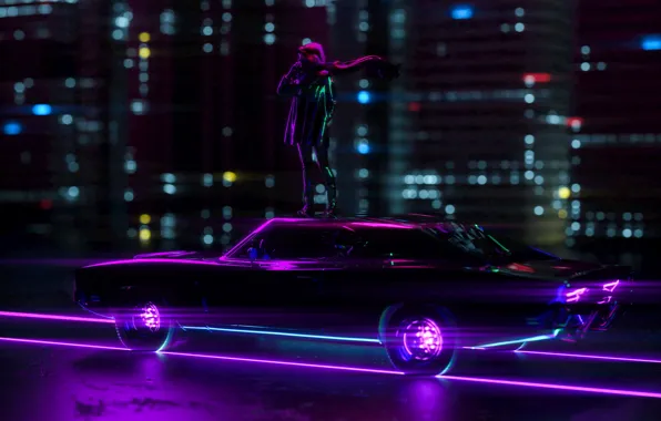 Авто, Ночь, Город, Машина, Стиль, Style, Neon, Cyberpunk