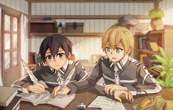 Стол, комната, парни, Sword Art Online, Мастера Меча Онлайн