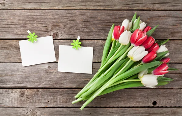 Цветы, букет, тюльпаны, red, white, wood, flowers, tulips