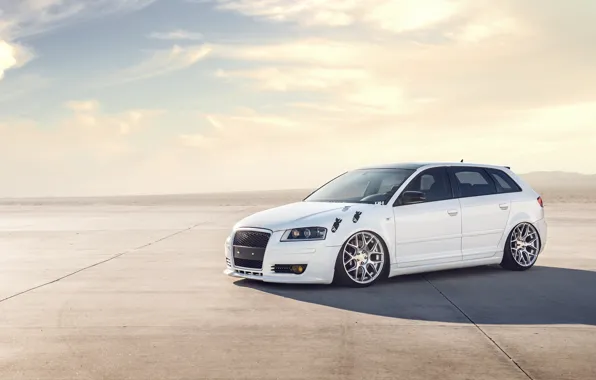 Белый, Audi, ауди, профиль, white, tuning, stance