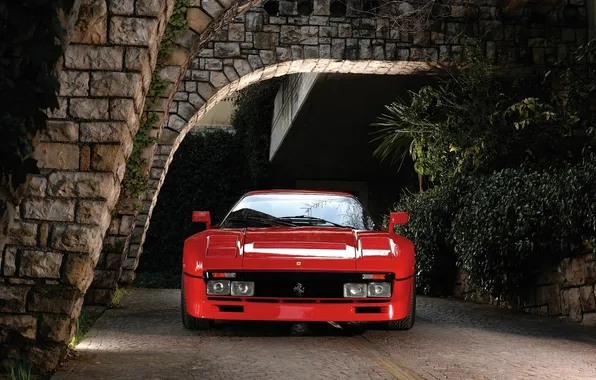 Картинка красный, фон, Феррари, Ferrari, суперкар, классика, GTO, передок