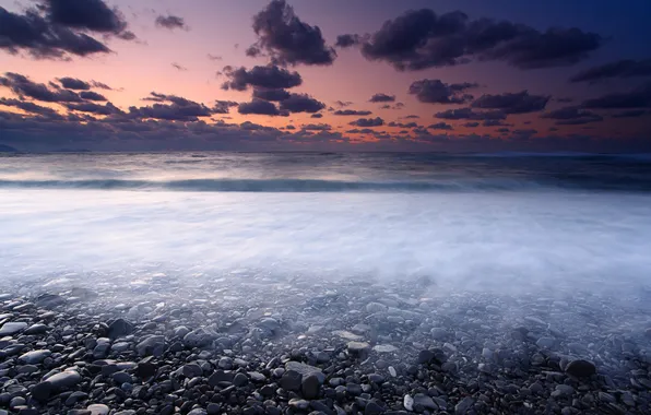 Картинка море, небо, облака, камни, берег