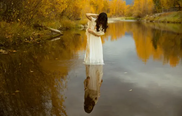 Картинка осень, девушка, в воде, Lichon