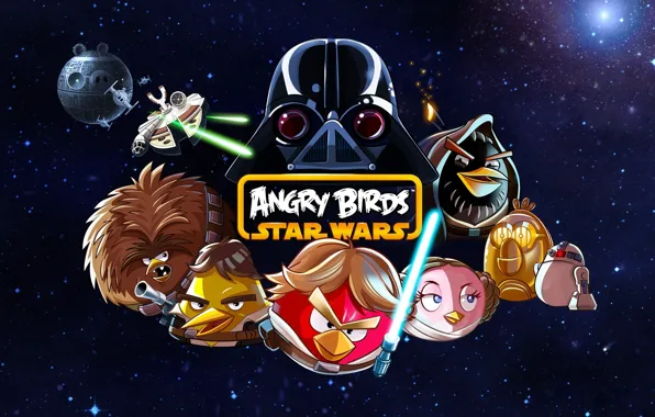 Картинка дроиды, Star Wars, Звездные Войны, Дарт Вейдер, Angry Birds, Хан Соло, Оби-Ван Кеноби, Звезда Смерти