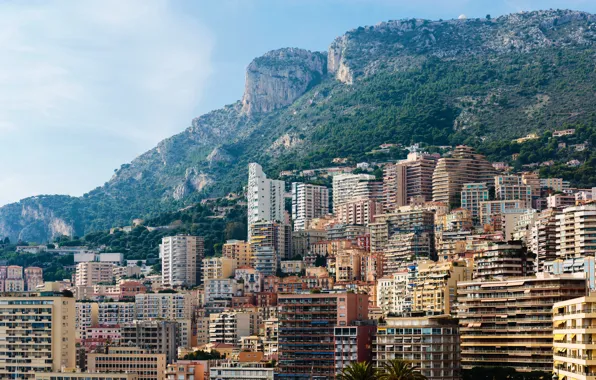 Картинка пейзаж, горы, скалы, дома, Монако, Monte Carlo