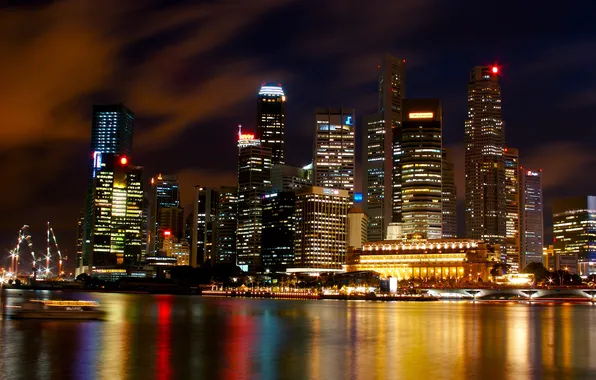Ночь, city, дома, Сингапур, высотки, Singapore, отель.