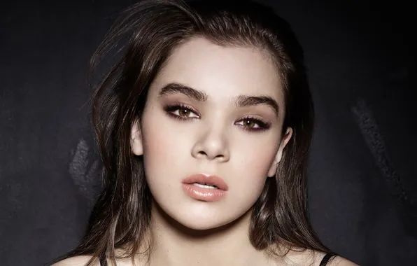 Взгляд, фон, портрет, брюнетка, красотка, Hailee Steinfeld, Хейли Стейнфилд