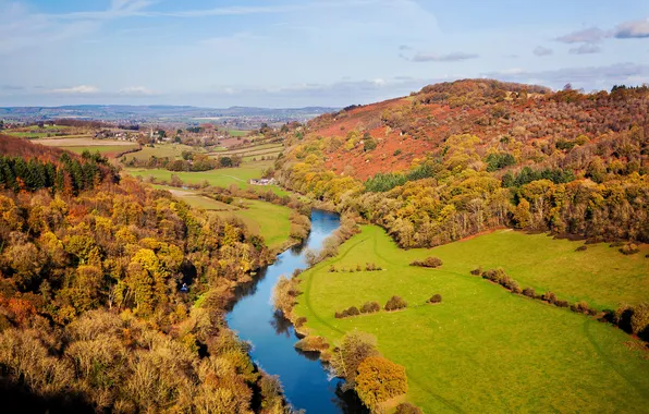 Картинка autumn, autumn trees, midlands, england, river wye, herefordshire