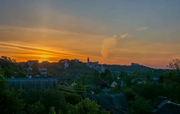 Пейзаж, город, рассвет, утро
