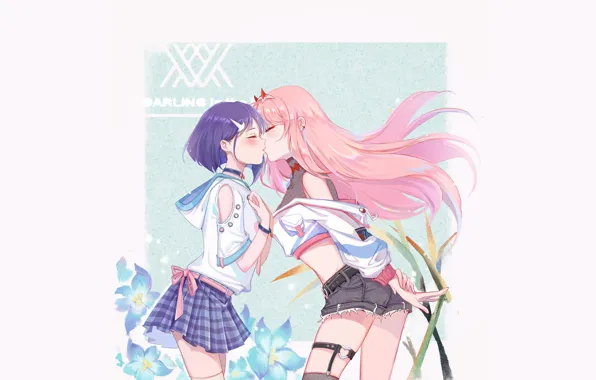 Девушки, поцелуй, Darling In The Frankxx, Милый во Франксе