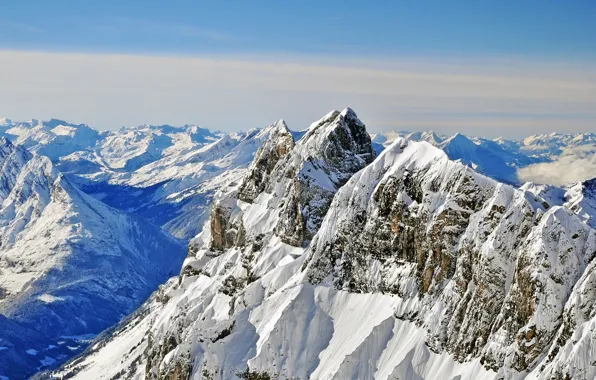 White, sky, blue, winter, mountains, clouds, snow, sunlight