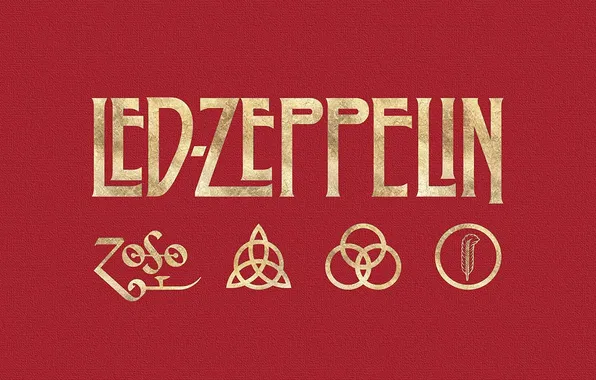 Картинка музыка, логотип, группа, красный фон, Led Zeppelin