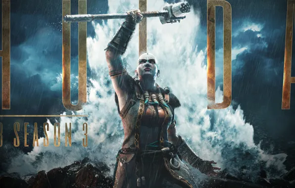 Вода, дождь, игра, доспехи, молот, game, For Honor, За Честь