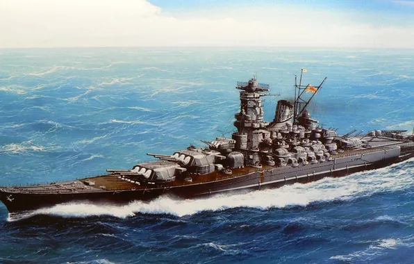 Корабль, арт, флот, военный, линкор, японский, battleship, WW2