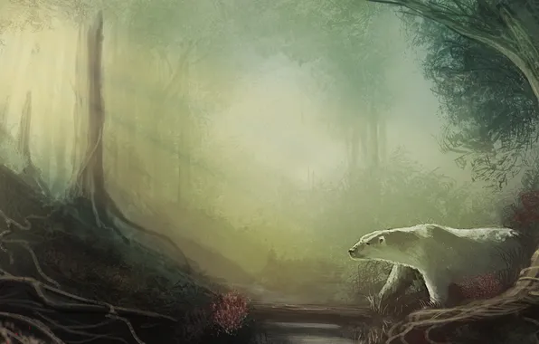 Картинка лес, медведь, арт