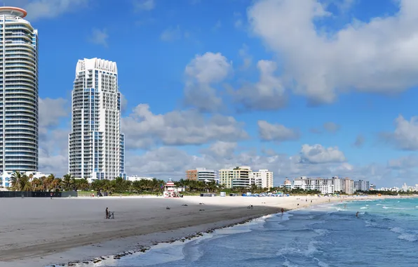Картинка пляж, город, здания, Майами