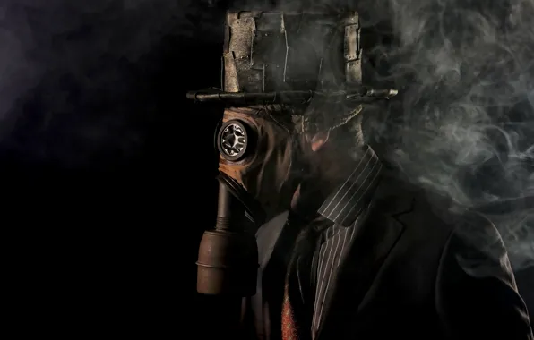 Картинка дым, человек, противогаз