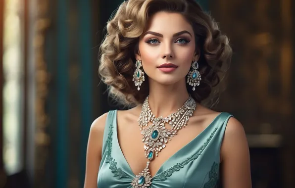 Девушка, серьги, ожерелье
